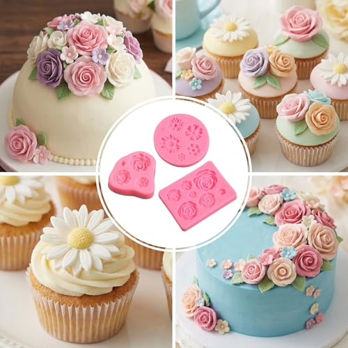 3 PCS Flower Molds Silicone 3D Cute Flower Candle Molds Silicone Fondant Chocolate Cake Decorating Mold Rose & Daisy Flowers Silicon Mold for Wedding Cake Decorating Tools Home Décor Handmade Gift