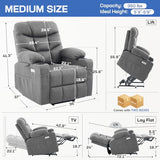 Tami Tami Dual Motor Power Lift Chair Recliner for Elderly with Massage and Heat, Infinite Position Electric Lift Recliner with USB A&C, Cup Holders (T6012 - Linen Fabric, Gray, Medium)