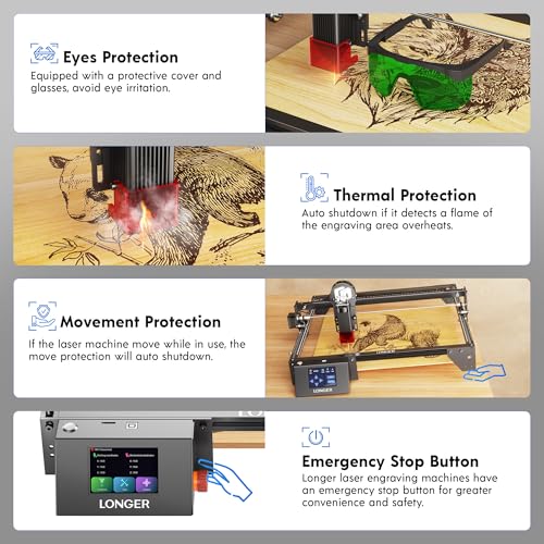 Longer RAY5 5W Laser Engraver with Rotary Roller, 8 Pcs Raiser, 3.5” Color Touch Screen, App Offline Control, DIY Engraver Tool for Metal/Glass/Wood Engraving Area 15.75"x15.75" Longer