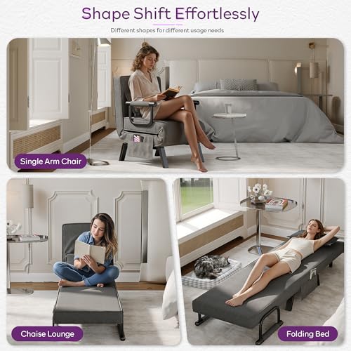 TYBOATLE Sleep Chair Bed, Comfy Convertible Sleeper Chairs for Adults, 5 in 1 Folding Sofa Bed with Adjustable Backrest & Side Pockets & Pillow, Cozy Small Couch for Small Spaces, Office (Dark Grey) TYBOATLE