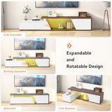 Verano Garden Extendable TV Stand with Led Lights, Wood TV Media Console with 2 Drawers & 1 Cabinet, Modern Entertainment Center Up to 90 Inch TV for Living Room Bedroom, 63" - 90.6" (White & Walnut) Verano Garden