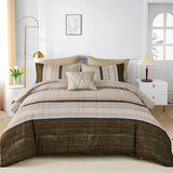 Dintszyayue Brown Comforter Set King Size, 8 Pieces Boho Striped Bed in a Bag Soft Microfiber Bedding Set for All Season Dintszyayue