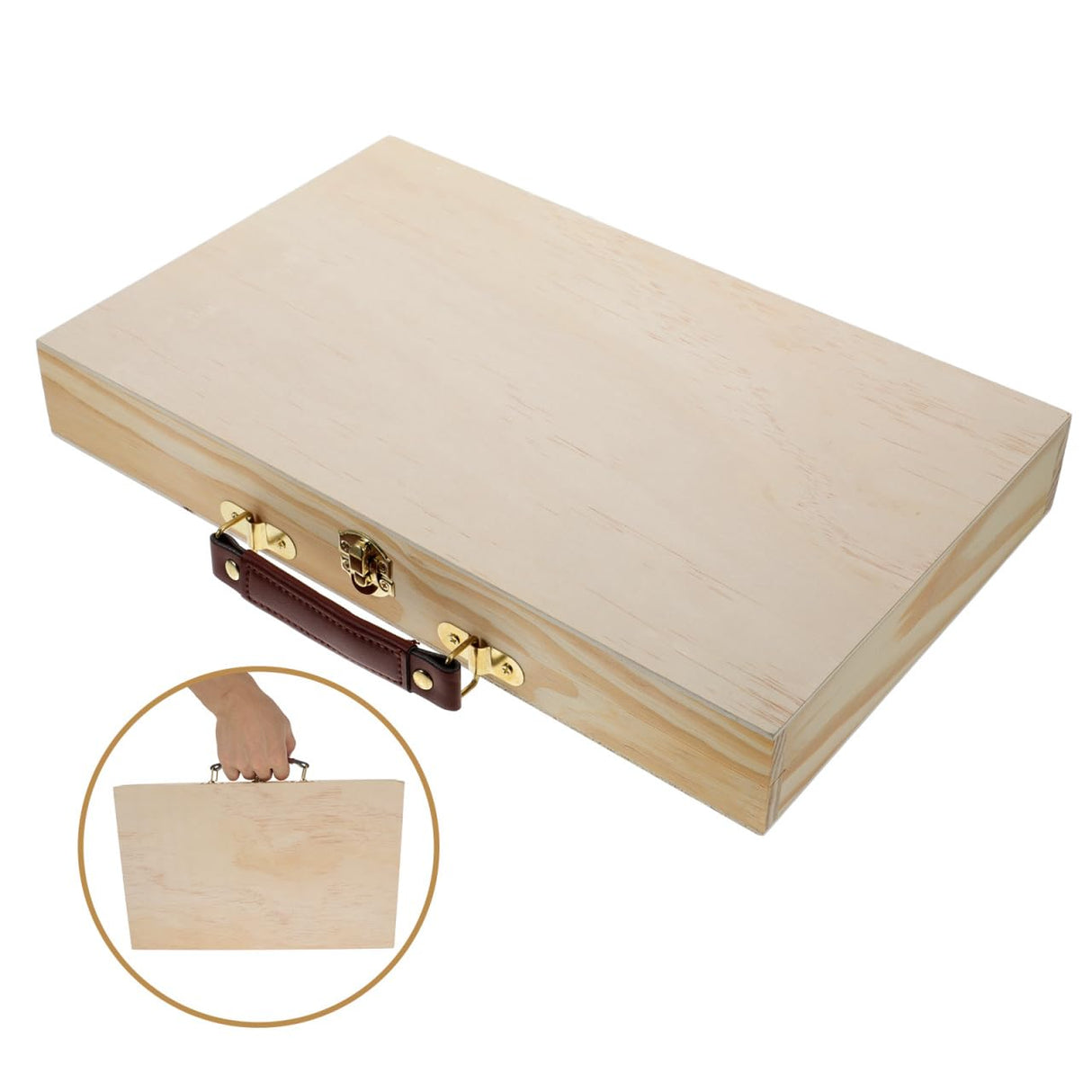 Wakauto 1pc Unfinished Wood Drawing Art Tool Storage Box With Handle Locking Clasp,Wooden Pencil Sketch Supplies Case Organizer Box For Holds Markers, Paint, Brushes, Pencils Wakauto