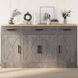 Shintenchi Buffet Cabinet with Storage,53.4" Large Kitchen Storage Cabinet with 3 Drawers and 4 Doors,Wood Farmhouse Buffet Sideboard with Adjustable Shelf for Kitchen Living Room,Ash Grey Shintenchi