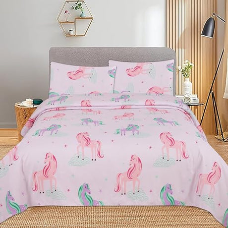 MK Collection Sheet Set Kids Teens Unicorn Pink Mint Purple Green Stars Luxury Sheet Set New (Queen) MK Home