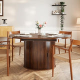 VICBARLEY Oval Extendable Dining Table with Storage,59" Storage Kitchen Table for 4-8 People with Curved Sliding Door Fluted Wood Coffee Table Thickened Tabletop for Dining Room/Kitchen,Brown VICBARLEY