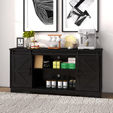 Panana Bar Cabinet with Barn 2 Sliding Doors Buffet Farmhouse Storage Cabinet TV Stand (Black) Panana