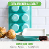 GreenLife 12-Cup Muffin Pan, Healthy Ceramic Nonstick Bakeware, PFOA & PFAS-Free Cupcake Tray, Durable Baking Pan, Versatile Kitchen Essential, Easy Clean Muffin Mold, Nonstick Baking Sheet, Turquoise GreenLife