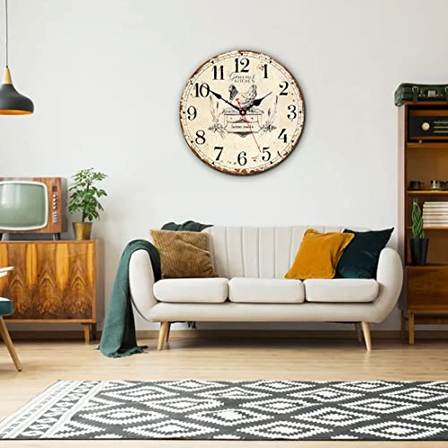 Toudorp Rustic Wall Clock French Country Vintage 14 Inch Wall Clock Battery Operated Silent Non-Ticking Wooden Wall Clock Retro Arabic Numerals Animal Style Wall Clock (Gourmet Kitchen) - WoodArtSupply