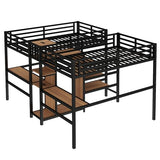 Bellemave Twin Over Twin Metal Loft Bed with Desk and Wardrobe for 2 Kids,Twin Size Heavy Duty Double Loft Bed Frame with Charging Station and Shelves for Boys,Girls,Adults,Woodgrain Bellemave