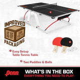 Penn Easy Setup Full Size Table Tennis Table – 100% Preassembled – Sets up in Under 5 Minutes – Play Anywhere – Compact Storage – Ping Pong Table with 2 Paddles and 2 Balls Penn