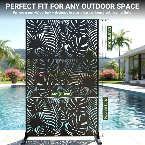 Metal Privacy Screen Outdoor – 72in Decorative Laser Cut Steel Garden Divider Panel with Tropical Leaf Design, Weatherproof Freestanding Modern Privacy Fence for Patio, Deck, Backyard & Balcony TALLYVER