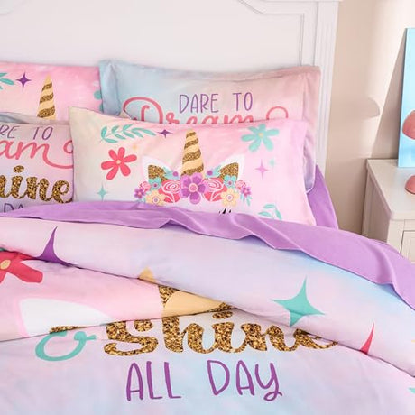 Joiedomi Kid Twin Comforter Set 5 Piece Unicorn Bedding Set for Boys Girls Super Soft Microfiber Bed in a Bag with Comforter Sheets Pillowcase Sham Joiedomi