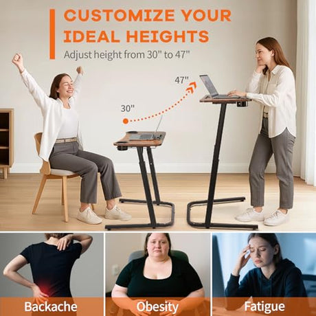HOMELYM Treadmill Desk, Small Standing Desk for Walking Pad, 30-47 Inch Adjustable Height Walking Pad Stand for Treadmill, Portable Standing Table for Bike and Home Office Work - Brown HOMELYM