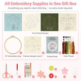 ZenHues Embroidery Kit for Beginners Adults with Level 0 Practice Sampler, 5 Pre-Printed Patterns & Video Tutorials with 7.8" Hoop, Learn 30+ Stitches, DIY Needlework Craft Gift for Women