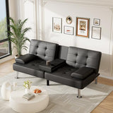 Furmax Futon Sofa Bed Adjustable Futon Couch Sleeper Sofa Bed for Living Room, Business Office, Recliner Sofas with Cup Holders (PU Leather, Black) Furmax
