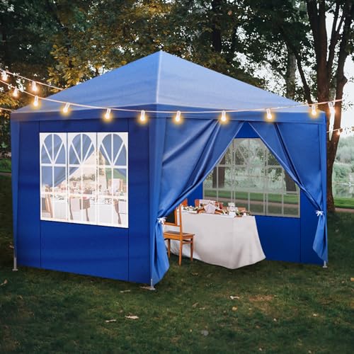 10'x10' Party Tent Outdoor Event Tents with 4 Removable Sidewalls, Large Event Tent Canopy Waterproof for Parties Patio Birthday All Season Outdoor Blue Gainvieyee