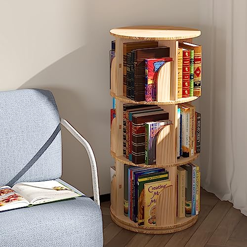 Lexza 3-Tier Rotating Bookshelf for Kids and Adults – Stylish Wood Storage Solution - WoodArtSupply