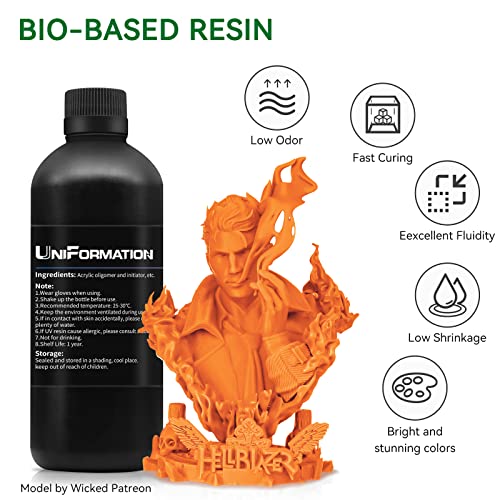 Uniformation 3D Printer Resin PLA Plant Based Resin,Biodegradable 405nm UV Curing Photopolymer Rapid for 4K 6K 8K LCD/DLP/SLA 3D Printer Space Orange Red 1kg