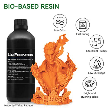 Uniformation 3D Printer Resin PLA Plant Based Resin,Biodegradable 405nm UV Curing Photopolymer Rapid for 4K 6K 8K LCD/DLP/SLA 3D Printer Space Orange Red 1kg