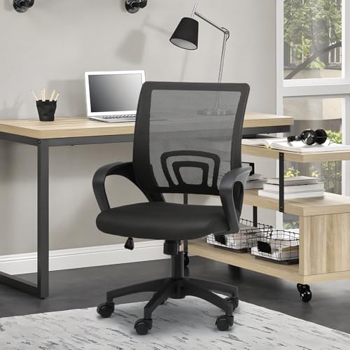 MoNiBloom Mesh Office Chair, Ergonomic Computer Chair for Adults, Rolling Swivel Mid-Back Desk Chair with Lumbar Support, Comfy Armrest for Home Office, Gaming, Black MoNiBloom