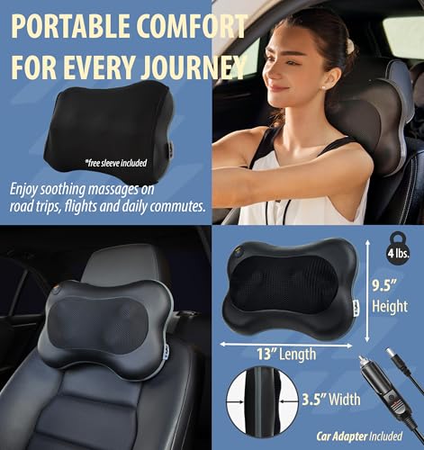 Zyllion Shiatsu Back and Neck Massager with Heat - 3D Electric Kneading Deep Tissue Massage Pillow for Muscle Pain Relief, Black, ZMA-13 Zyllion