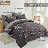 WONGS BEDDING 7 Pieces Comforter Set Full, Floral Bed in a Bag Comforter Reversible Flower Plum Bedding Set Full Size（1 Comforter,2 Pillowcase,2 Pillow Shames,1 Flat Sheet,1 Fitted Sheet） WONGS BEDDING