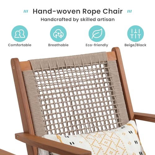 Verano Garden Set of 2 Patio Lounge Chair, Modern Acacia Wood Accent Armchair with Handwoven Rope for Patio,Living Room, Bedroom, Balcony (Beige)