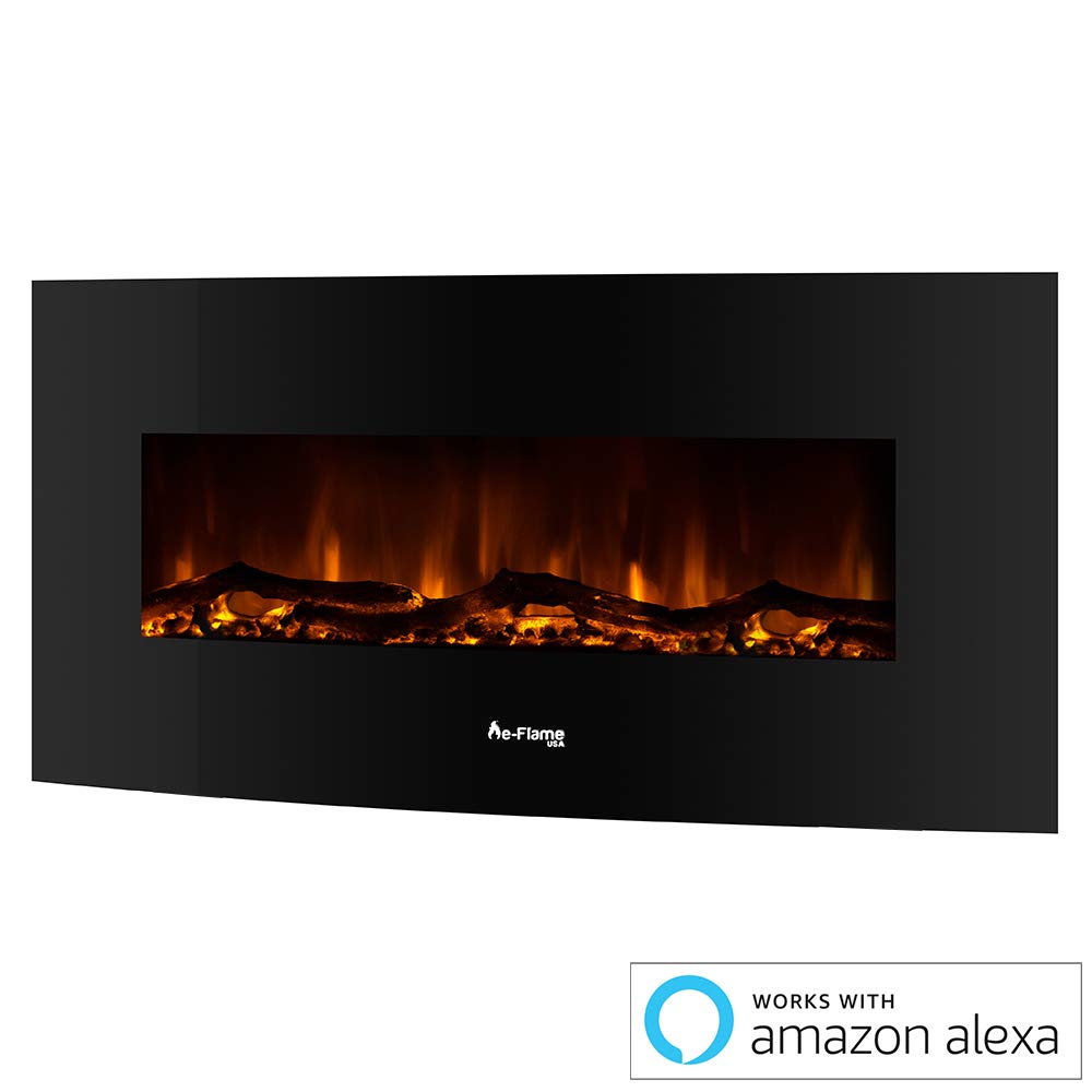 e-Flame USA Sundance Curved Wall Mounted or Freestanding LED Electric Fireplace with Remote - Adjustable, Timer, Remote - 48-inch