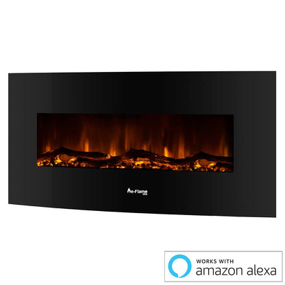 e-Flame USA Sundance Curved Wall Mounted or Freestanding LED Electric Fireplace with Remote - Adjustable, Timer, Remote - 48-inch