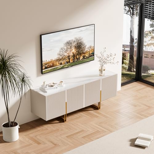 homary Modern TV Stand for TVs Up to 55", Long Entertainment Center with Storage Cabinets TV Console Table for Living Room, Bedroom (Off White, 59.1" W x 15.7" D x 23.6" H) homary