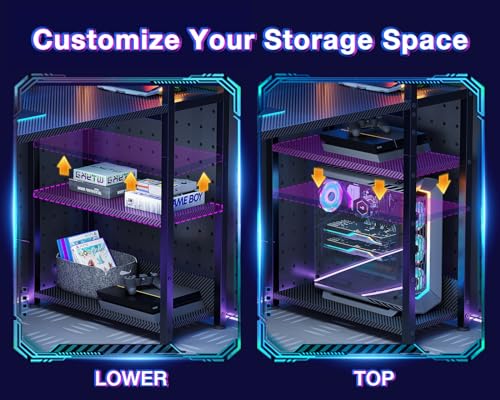 ODK 55 Inch Reversible Gaming Desk with USB Charging & Storage Solutions in Carbon Fiber Black ODK