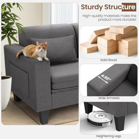 SEJOV 6-in-1 Convertible Sofa Bed, 58" Loveseat Sleeper Sofas with Pull Out Couch Bed, Removable Backrest, Storage Pockets and 2 Pillows, Modern Folding Linen Futon Couch for Small Spaces, Gray SEJOV