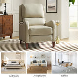 HULALA HOME Genuine Leather Recliner Chair, Modern Push Back Recliner Armchair with Thick Seat, Backrest & Footrest, Nailhead Decor for Living Room, Bedroom, Beige