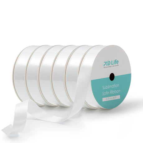 PYD Life 6 Rolls Sublimation Satin Ribbon 3/4 Inch x 40 Ft White Blanks Double Faced for Heat Transfer Print,Satin Ribbon for Craft Gift Wrapping,Wedding Decor,Bow Making PYD Life