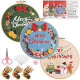 Konrisa Embroidery Kits Merry Christmas Pattern Embroidery Starter Kits for Adults Beginner DIY Sewing Needlepoint Cross Stitch Practice Kit Christmas Home Decoration Handmade Gifts