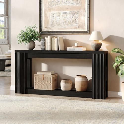 Maupvit Fluted Wooden Console Table with 2 Storage, 71 Inches Rectangular Entryway Table Behind The Couch, Farmhouse Boho Sofa Table for Entrance, Hallway, Living Room (Black) Maupvit