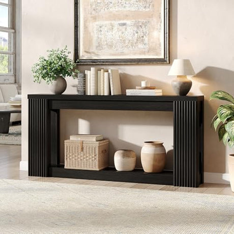 Maupvit Fluted Wooden Console Table with 2 Storage, 71 Inches Rectangular Entryway Table Behind The Couch, Farmhouse Boho Sofa Table for Entrance, Hallway, Living Room (Black) Maupvit