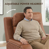 Watson & Whitely Genuine Leather Wall Hugger Power Recliner Chair with Power Headrest, Heating & Cooling, Electric Lay Flat Recliner with Cup Holders & Armrest Storage for Living Room, Saddle Brown