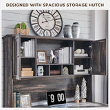 T4TREAM 59" Farmhouse Executive Desk with Hutch,Wood Home Office Computer Desk, Featuring Keyboard Tray,Charging Station,File Drawer, Storage Cabinet,for Work and Study (Dark Rustic Oak) T4TREAM