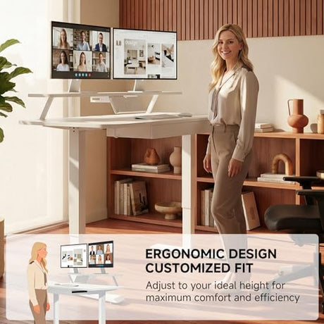 COMHOMA Electric Standing Desk with Drawers, 48 x 24'' Sit Stand up Desk with Monitor Stand, Laptop Stand, Height Adjustable Ergonomic Home Office Computer Desk with Memory Preset Controller COMHOMA