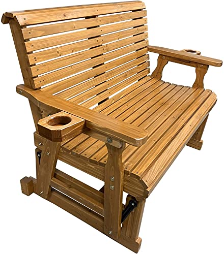 Fortune Candy Patio Glider with Cup Holders, High Roll Back and Deep Contoured Seat, 2-Seater, Heavy Duty 800 Lb, 4 Feet (Brown 4 Ft) - WoodArtSupply