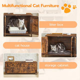 HOOBRO 47.2" Litter Box Enclosure for 2 Cats, Hidden Litter Box Furniture with Double Rooms, Wooden Cat Litter Box Enclosure, Dual Litter Box Design, Large Cat House for 2 Cats, Rustic Brown BF32MW01 HOOBRO