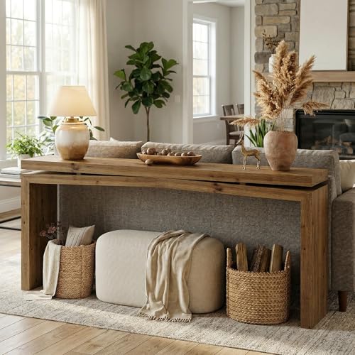 Tribesigns 63-Inch Solid Wood Console Table for Entryway, Farmhouse Narrow Long Sofa Table Behind Couch for Hallway, Living Room, Foyer, Entrance, Modern Simple Design, Brown Tribesigns