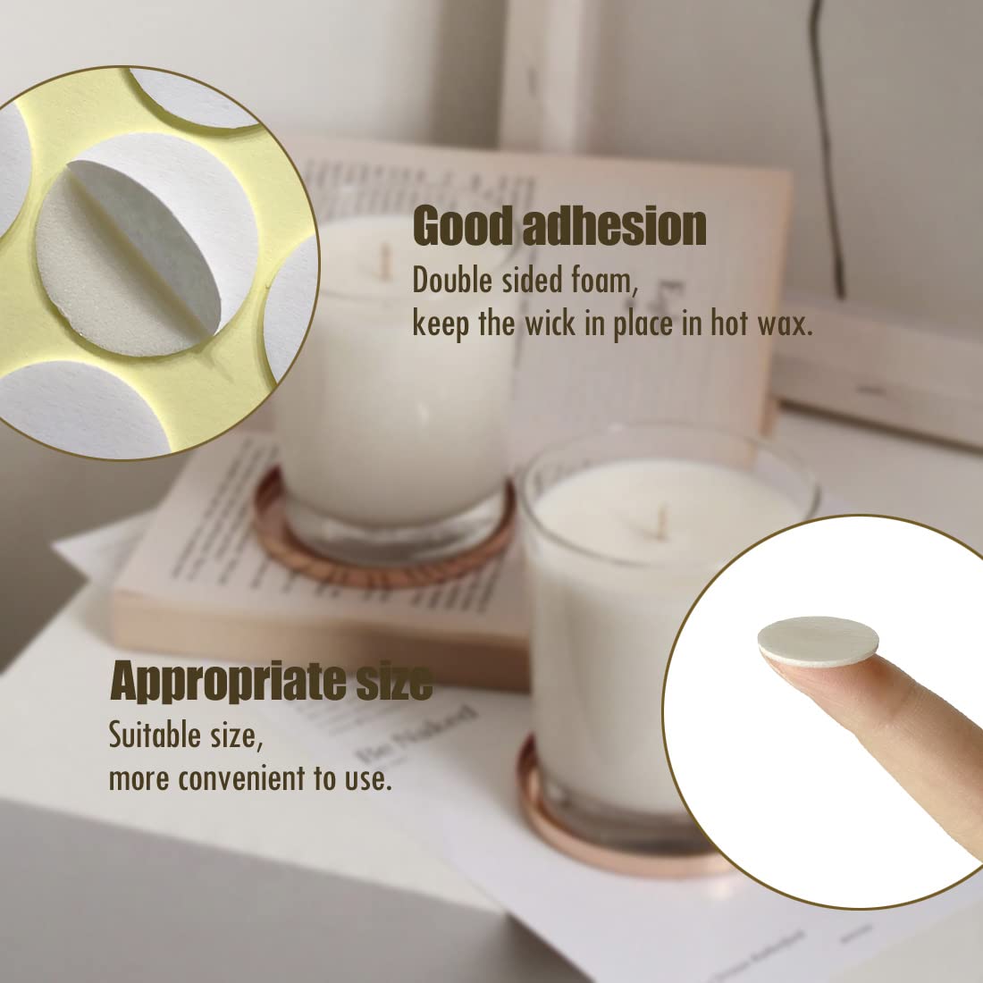 160 PCS Candle Wick Stickers, Double-Sided Heat Resistance Wick Stickers for Candle Making, Adhere Steady in Hot Wax Candle Stickers HANWER