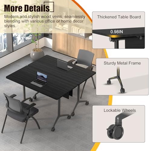Modular Conference Table,Flip Top Mobile Meeting Table with Wheels,Folding Conference Room Tables,Modern Stackable Training Seminar Tables for Classroom,Meeting Room & Executive Room (6, D, 70.8in) MSFDC