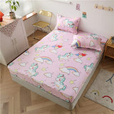 Girls Unicorn Fitted Sheet King Cute Dreamy Horse Bed Sheet Set for Kids Children Bedroom Decor Cartoon Magical Animal Bedding Set Girly Fantasy Unicorn Rainbow Bed Cover (Flat Sheet Not Included) Feelyou