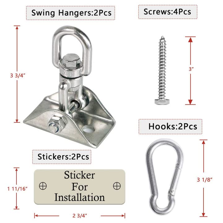 Aisto Heavy Duty Swing Hangers for Wooden Sets 2000 LB Capacity Hammock Hanger 360 Swivel Stainless Steel Swing Hardware Accessories 2 Packs for Porch Playground Yoga Heavy Bag Aisto