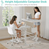 WINAZ Small Portable Treadmill Walking Pad Desk on Wheels, 32 Inch White Adjustable Height Mobile Rolling Standing Teacher Desks, Couch Sofa Side Laptop Stand Up Table for Bedroom, White WINAZ