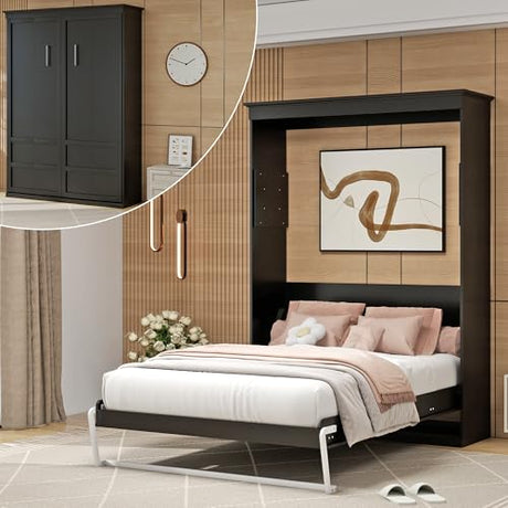 CFITCER Murphy Bed Full - Space Saving Wall Murphy Bed Full Convertible Hidden Bed for Small Apartments, Guest Rooms, Home Offices and Dens.(Mattress not Included) (Black) CFITCER